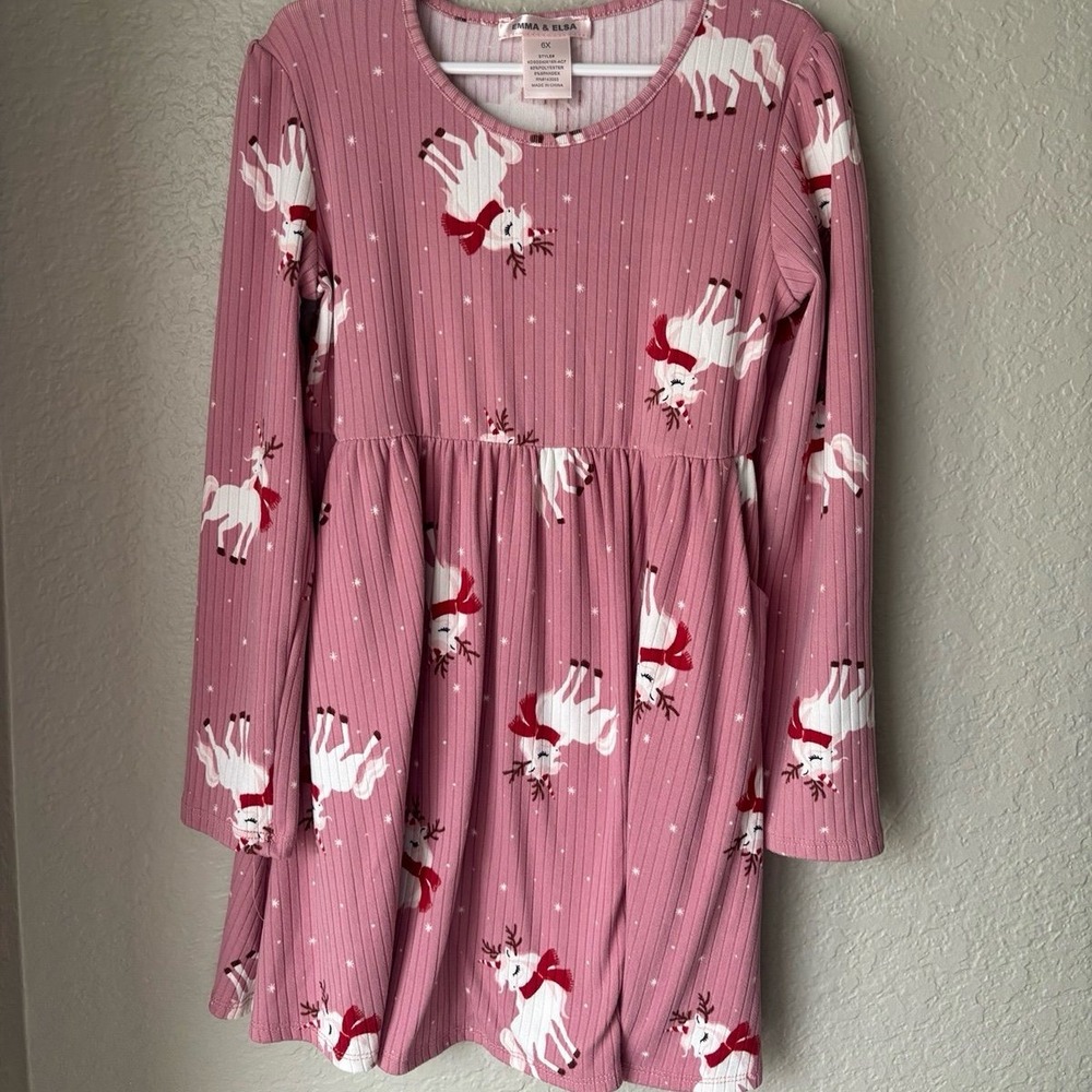 Emma & Elsa Pink‎ Winter Unicorn Dress-Size 6X